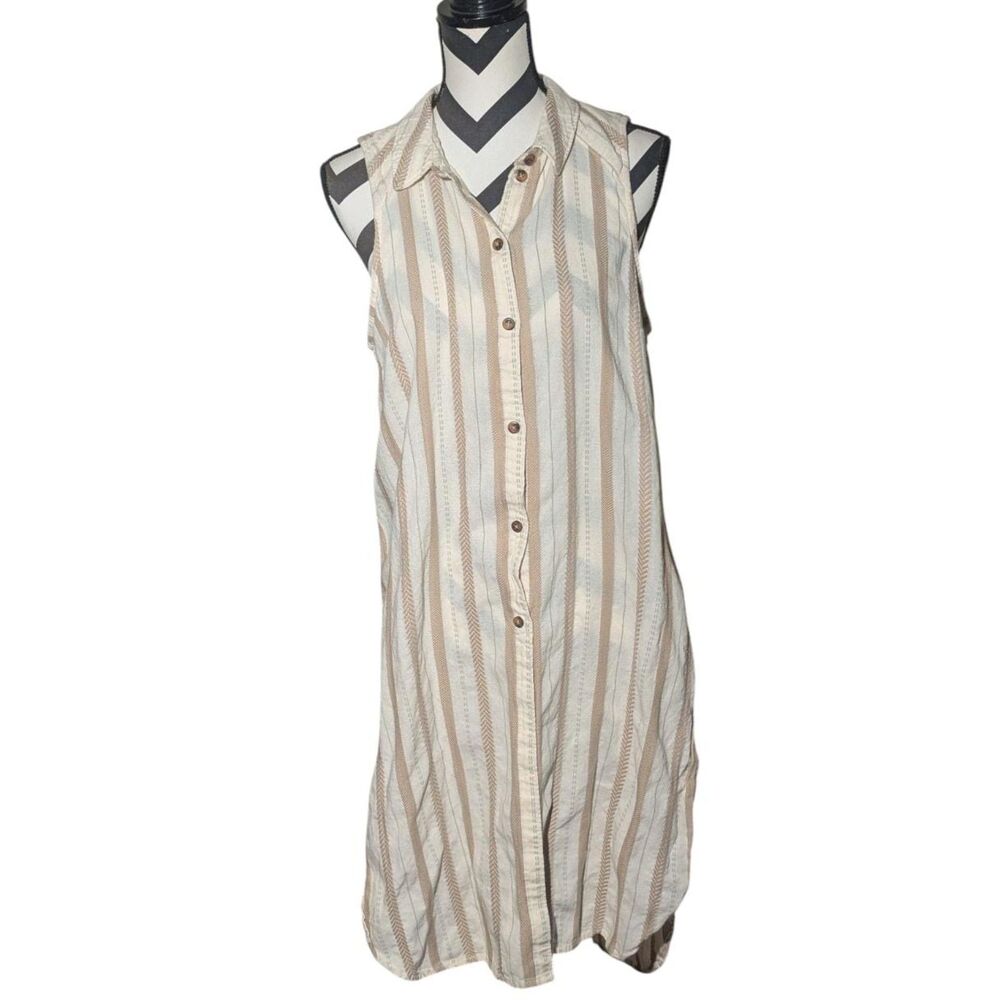 Anthropologie L Sleeveless Striped Button Front Tunic Dress